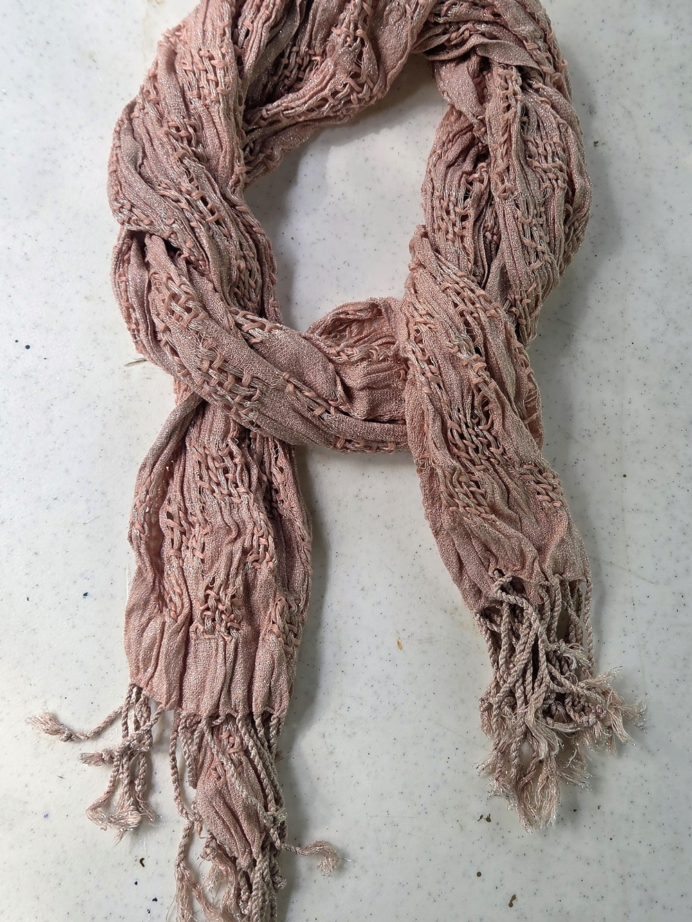 Light Pink Textured Fringe Scarf - With Slight Shimmer